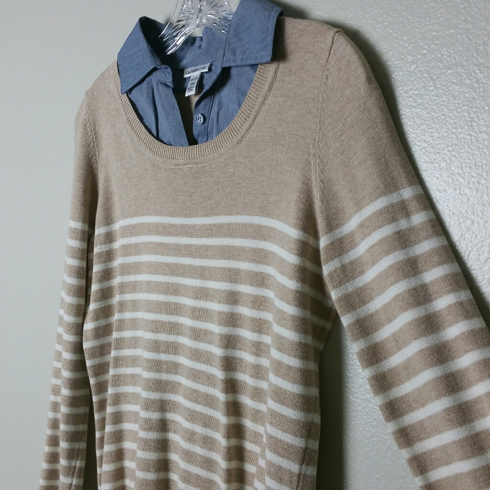 Croft & Barrow Tan Sweater w/ Stripes & Denim PXS